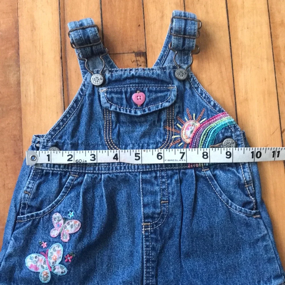 OshKosh B'gosh Blue Denim Pinafore Dress with Rainbow & Butterfly Embroidery